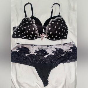 Victoria’s Secret 36B Push-Up bra and Large panty set Black/pale pink details